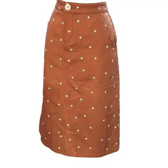 Roolee SF-1901388 Brown 100% Cotton Midi Skirt Size Large - Picture 4 of 6